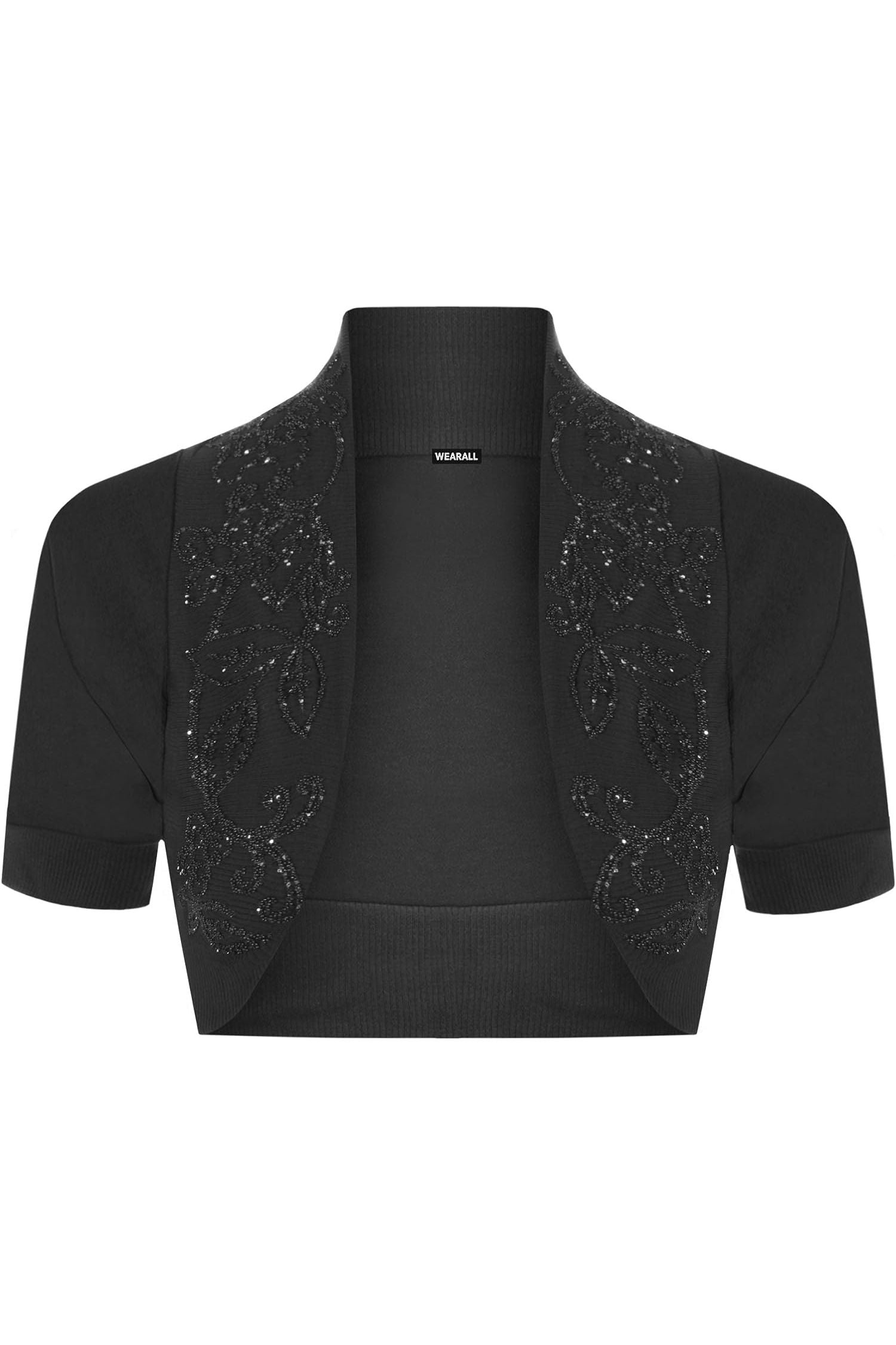 Short Sleeve Beaded Shrug Tops WearAll Black 8-10