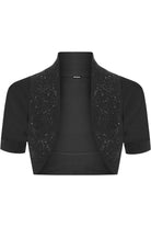 Short Sleeve Beaded Shrug Tops WearAll Black 8-10
