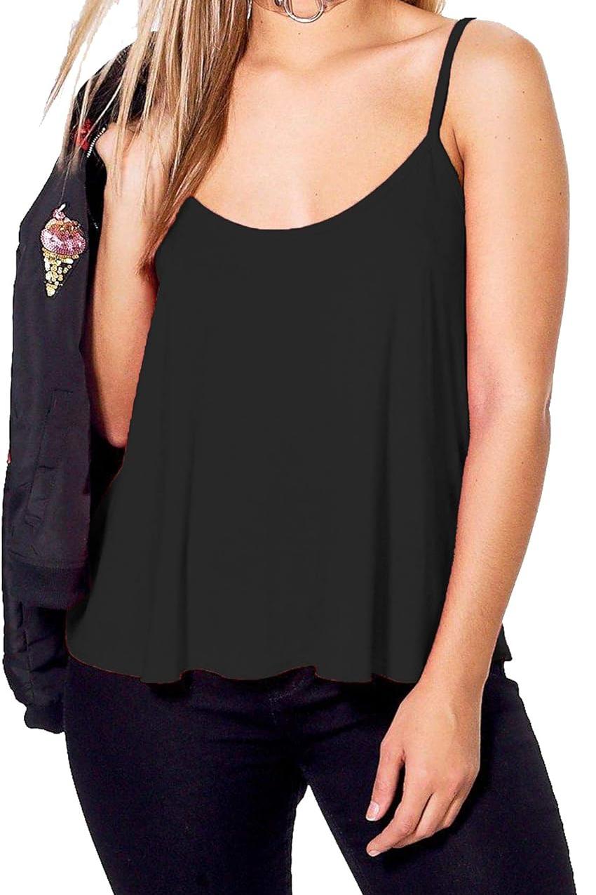 Cami Strappy Sleeveless Swing Vest Top Tops WearAll Black 8-10
