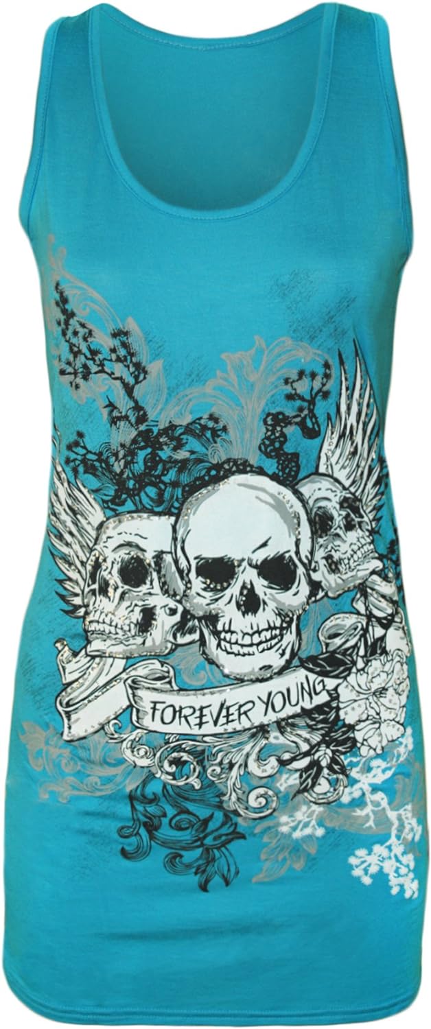 Forever Skull Print Vest Top Top WearAll Turquoise 12-14