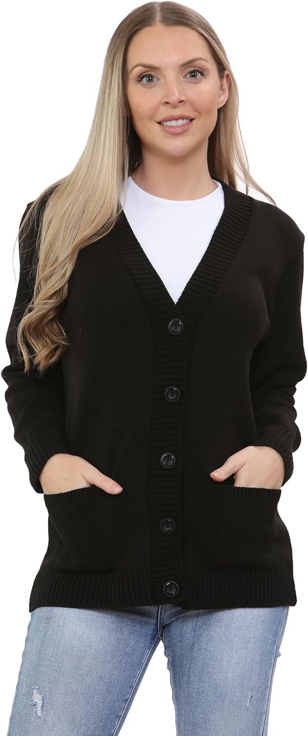 Women Knitted Plain Cardigan Knitted Cardigan WearAll Black 8-10