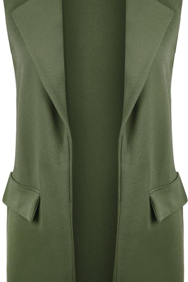 Crepe Open Long Waistcoat Pocket Top cardigan WearAll Green 8