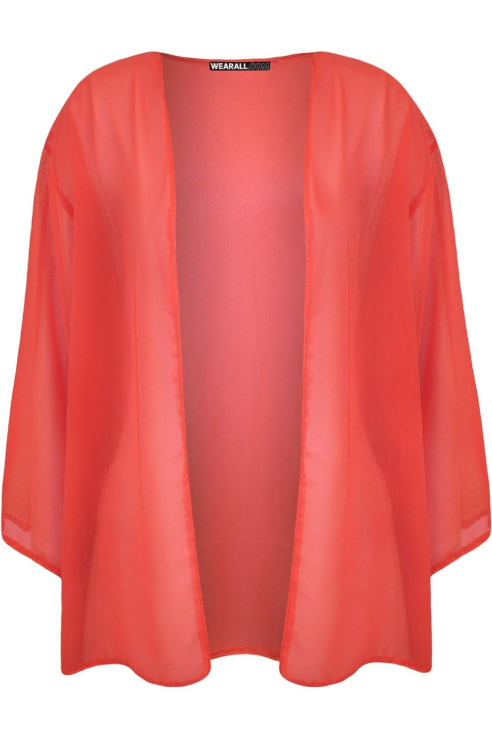 Plus Size Plain 3/4 Open Cardigan Top cardigan WearAll Coral 16-18