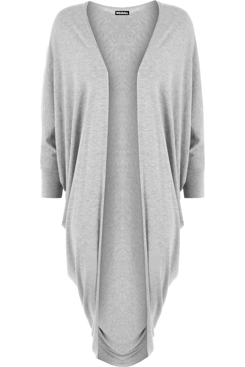 Batwing Long Open Cardigan Top Maxi Cardigan WearAll Light grey 8-10