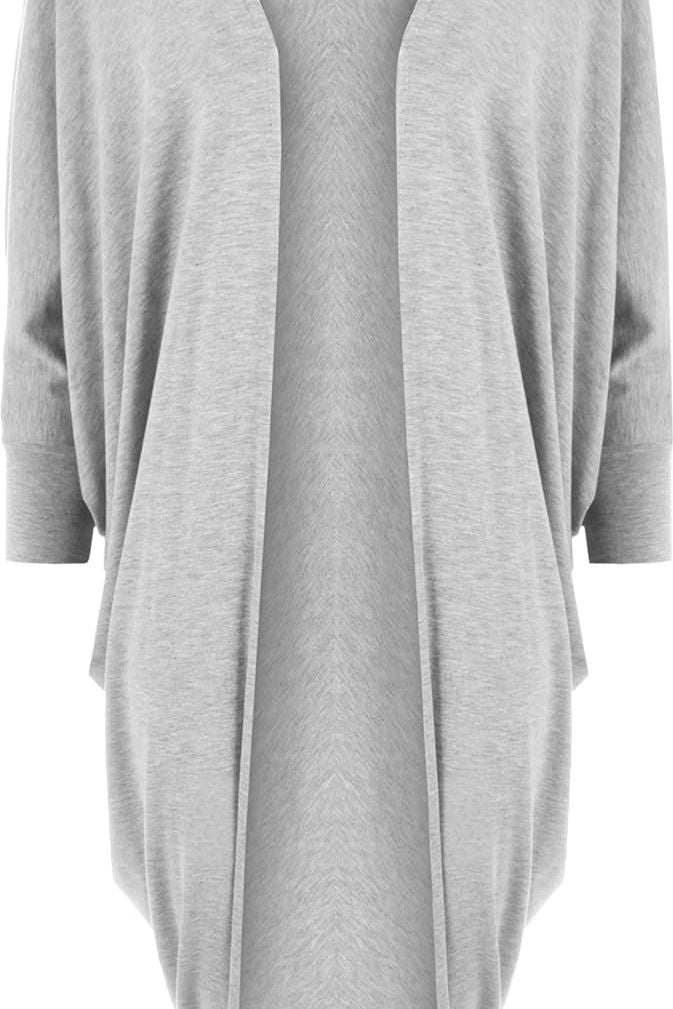 Plus Size Batwing Long Open Cardigan Top Maxi Cardigan WearAll Light grey 16-18