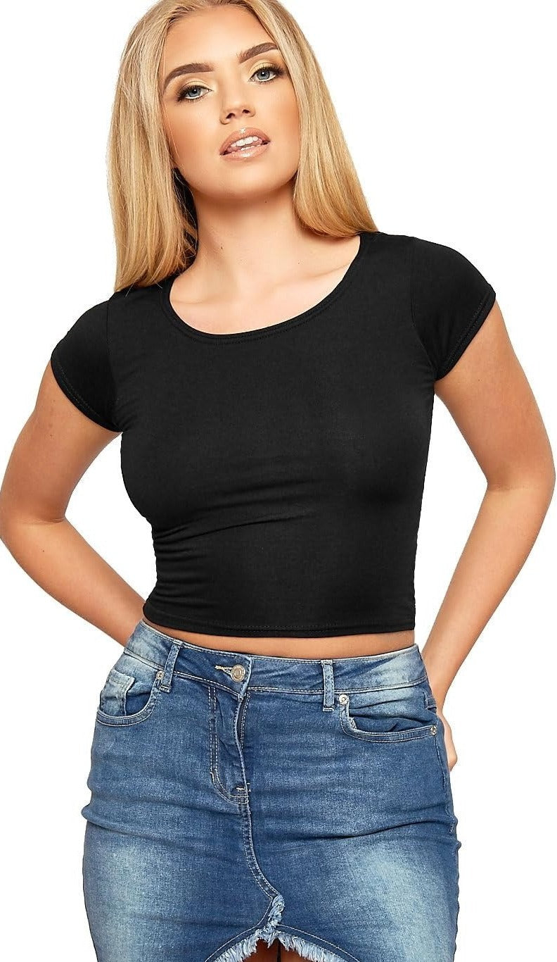 Short Sleeve Crop Top Tops WearAll Black 8-10