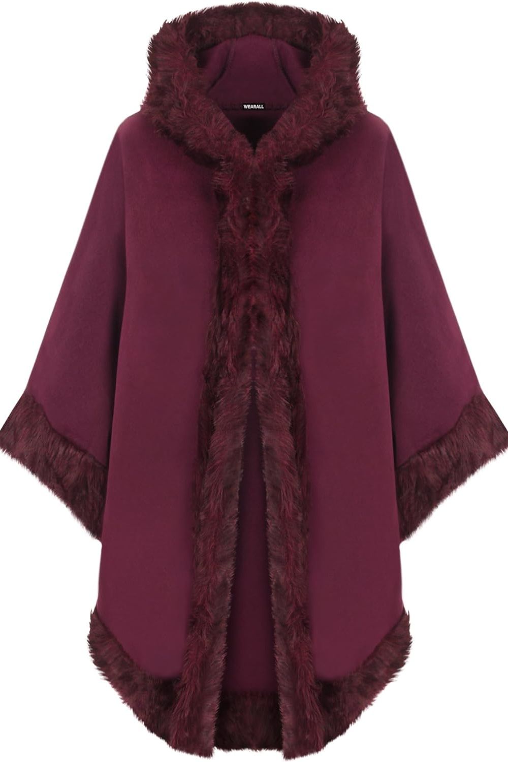 Faux Fur Trim Hood Cape Tops WearAll Magenta One Size
