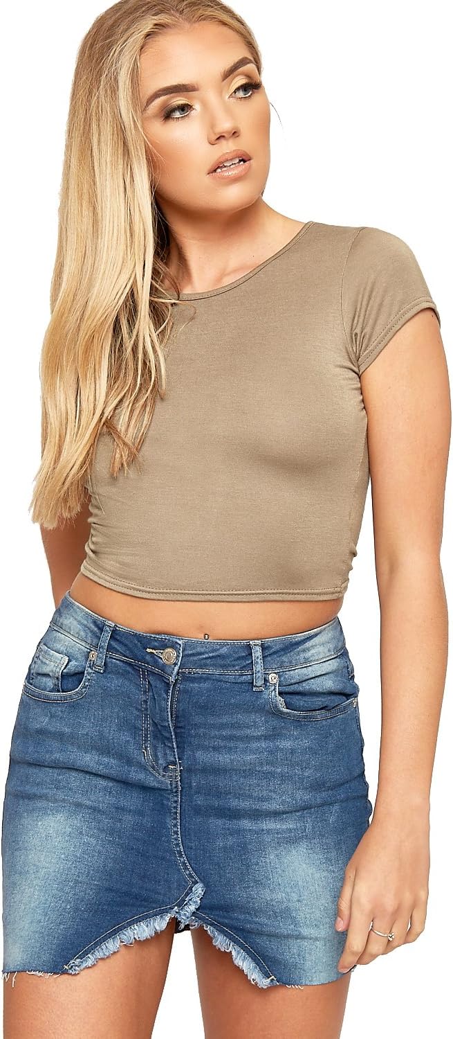 Short Sleeve Crop Top Tops WearAll Mocha 8-10