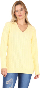 Cable Knitted V-Neck Sweater Top Tops WearAll Yellow 12-14
