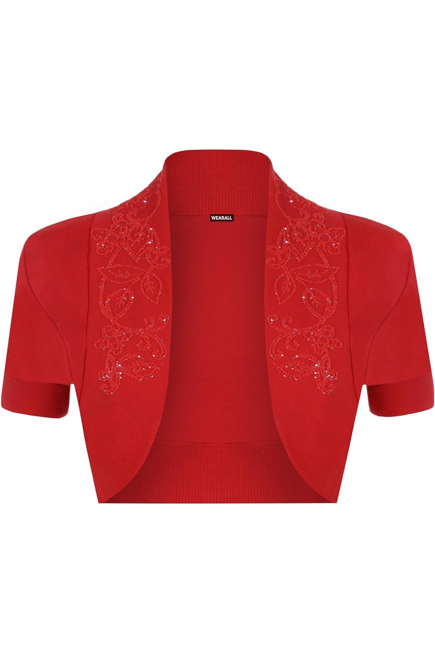 Short Sleeve Beaded Shrug Tops WearAll Red 8-10
