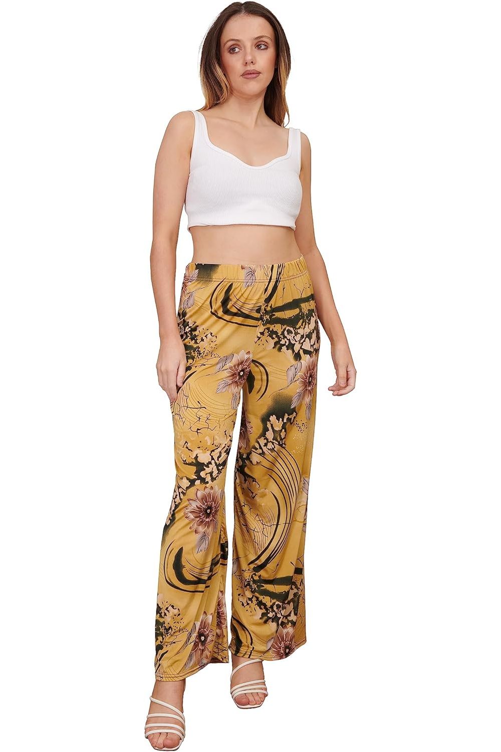 Plus Size Camel Floral Print Palazzo Trouser Palazzo WearAll