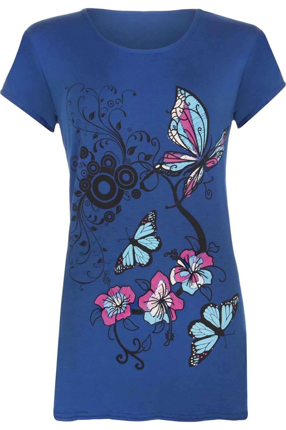 Butterfly Print T-Shirt Baggy Top Tops WearAll Royal Blue 8-10