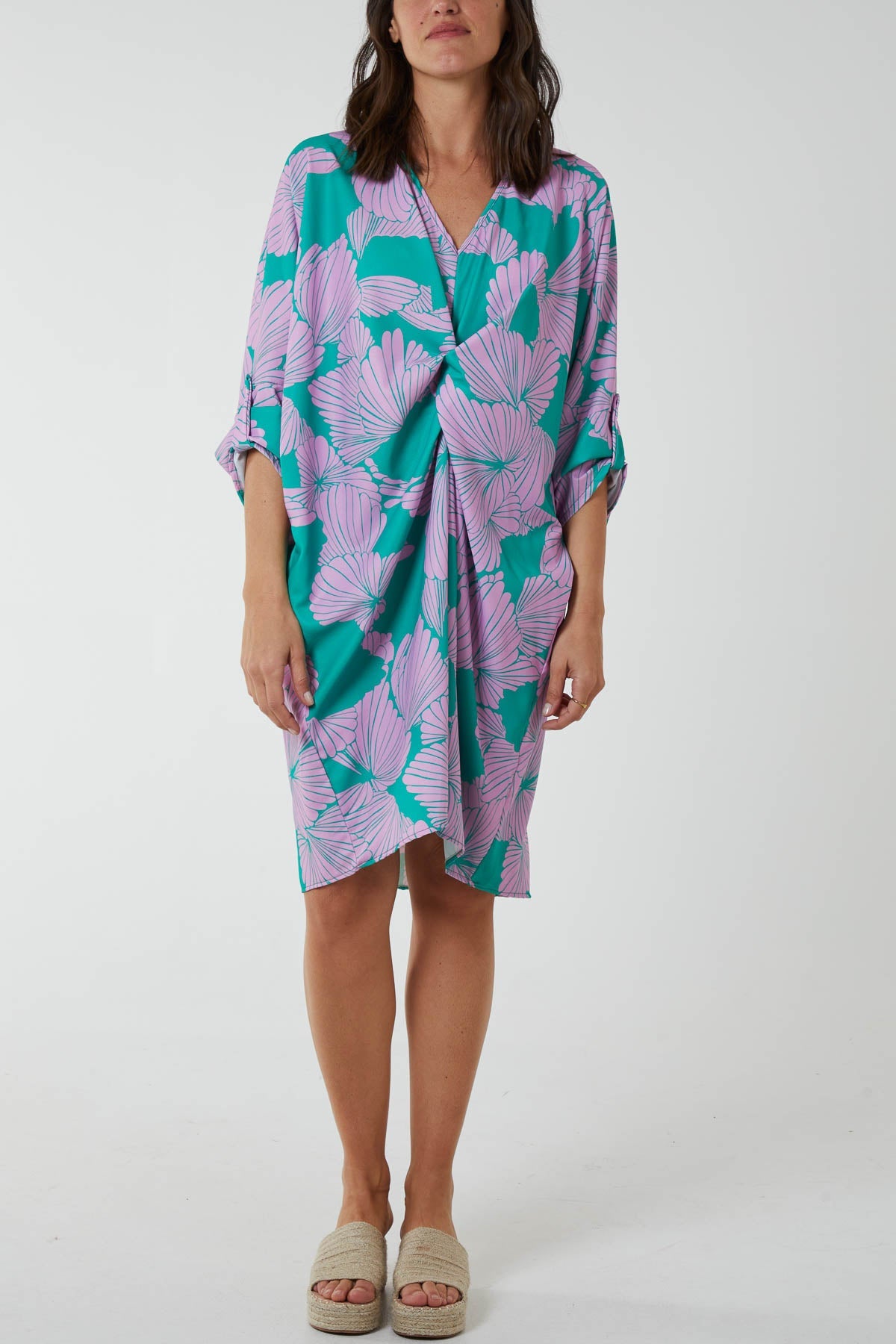 Floral Twisted Front Midi Dress Dress WearAll Jade One Size