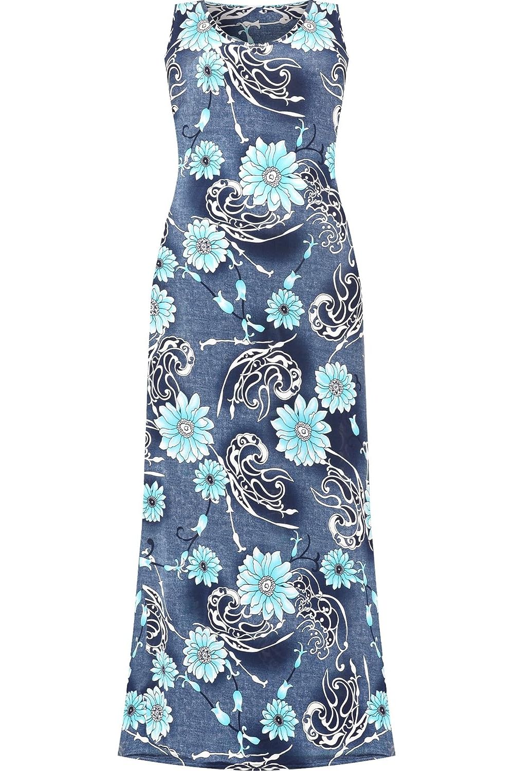 Denim Look Print Sleeveless Maxi Dress Dress WearAll