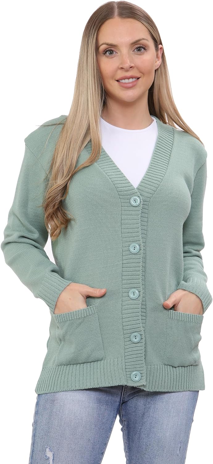Women Knitted Plain Cardigan Knitted Cardigan WearAll Green 8-10