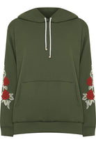 Embroidered Pouch Pocket Sweatshirt Tops WearAll Khaki Green 16-18