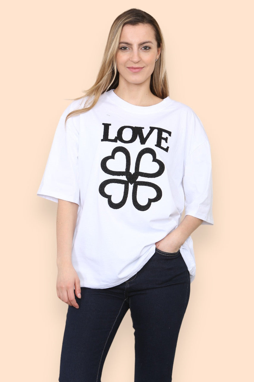 Love Slogan Printed T-Shirt T-shirts WearAll White 8-10
