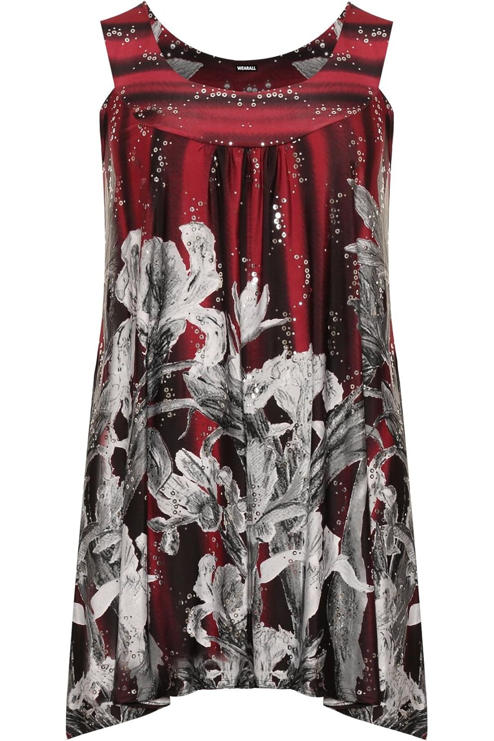 Sequin Print Long Swing Vest Top Tops WearAll Wine 14