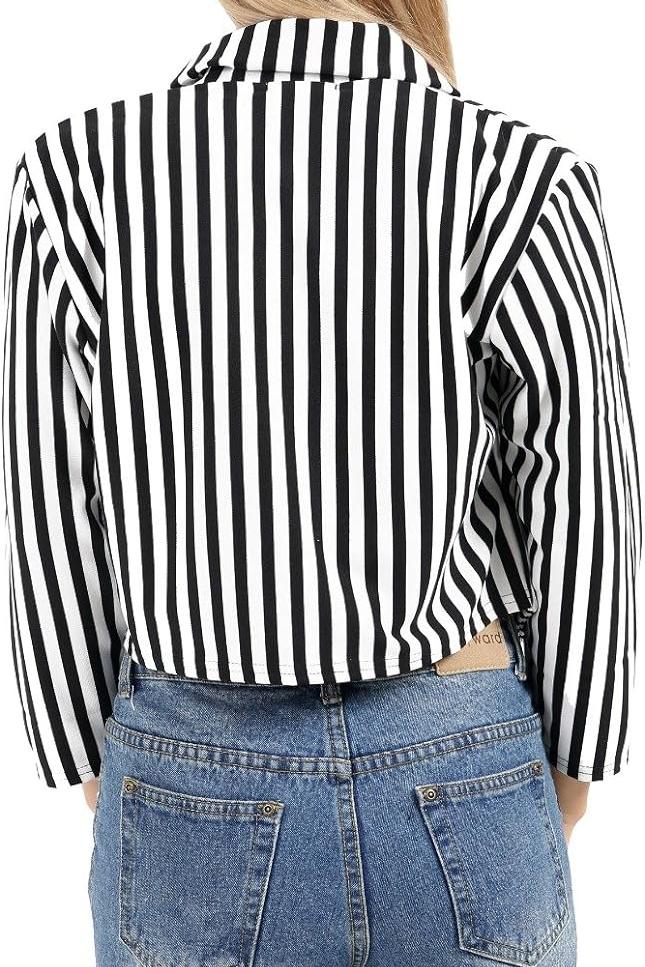 Plus Size Cropped Waterfall Blazer Striped Print Tops WearAll
