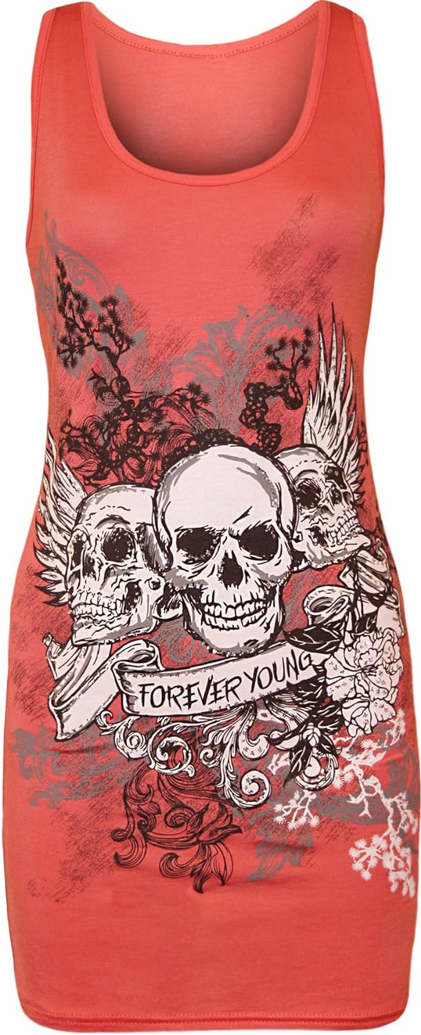 Forever Skull Print Vest Top Top WearAll Coral 12-14