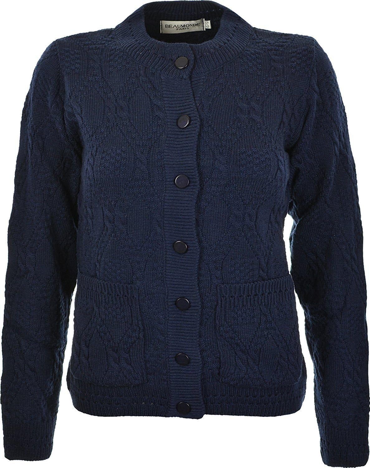Knitted Crew Neck Pocket Front Button Cardigan Cardigans WearAll Navy 10-12
