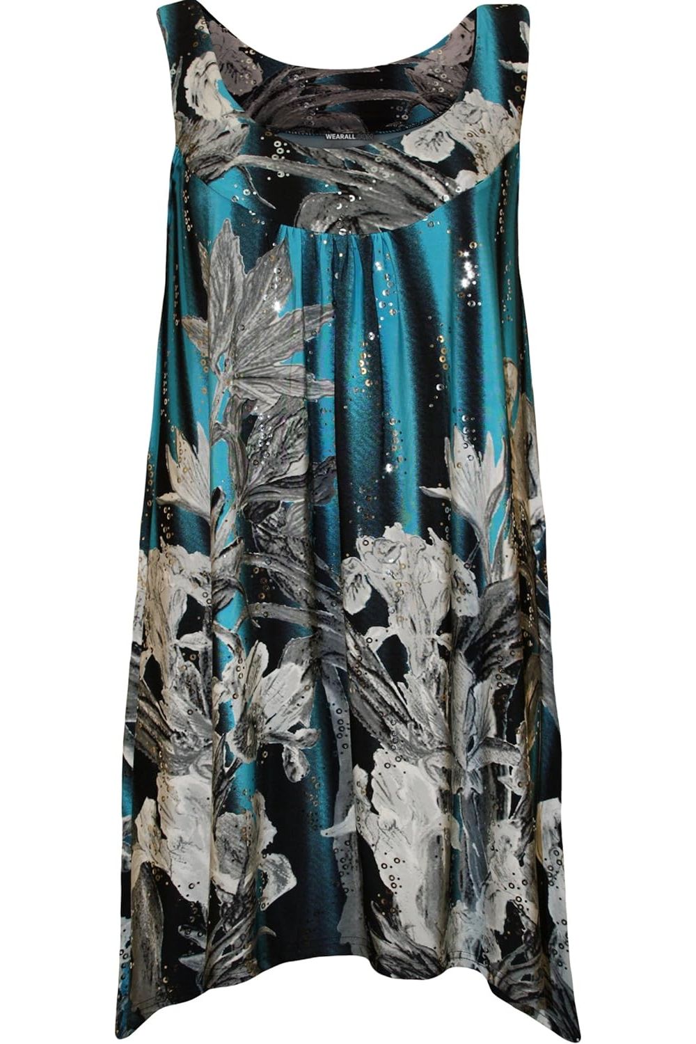 Sequin Print Long Swing Vest Top Tops WearAll Turquoise 14