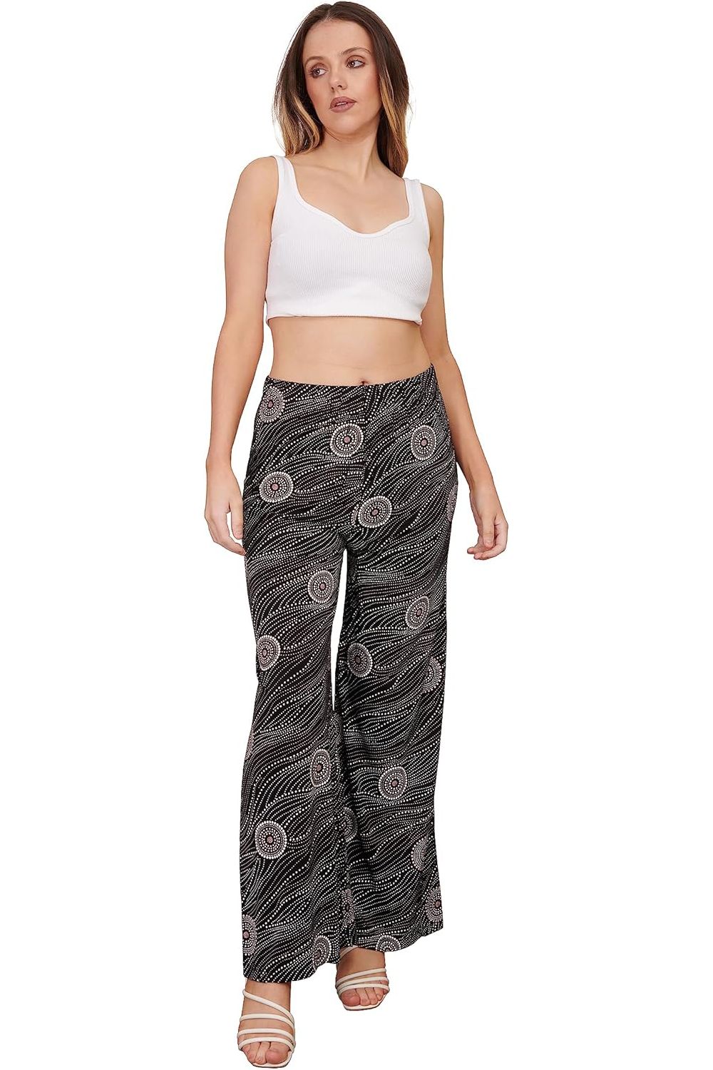 Black Pink Circle Print Palazzo Trouser Palazzo WearAll Black 12-14