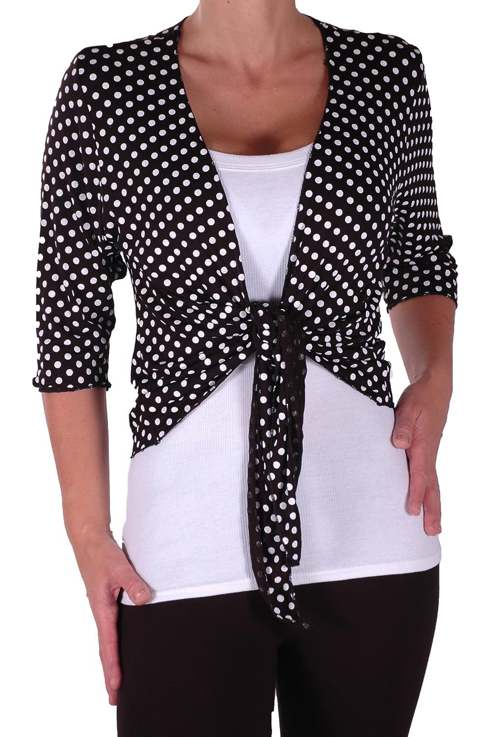Plus Size Polka Dot Spot Tie Up Shrug Tops WearAll Black 14