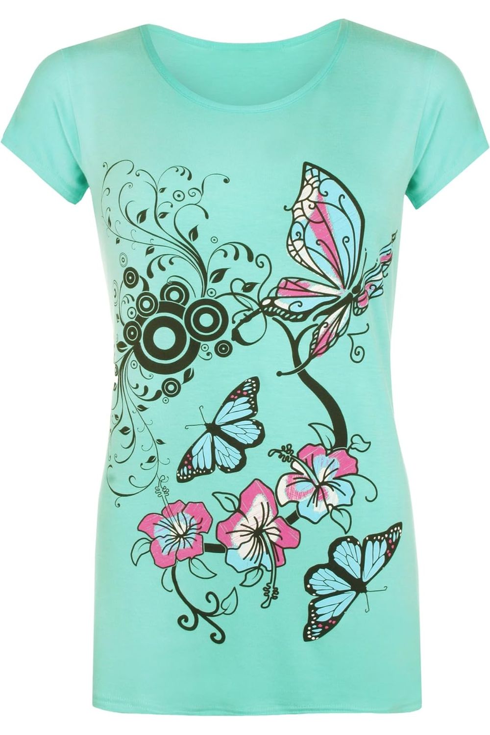 Butterfly Print T-Shirt Baggy Top Tops WearAll Mint Green 8-10