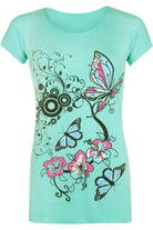 Butterfly Print T-Shirt Baggy Top Tops WearAll Mint Green 8-10