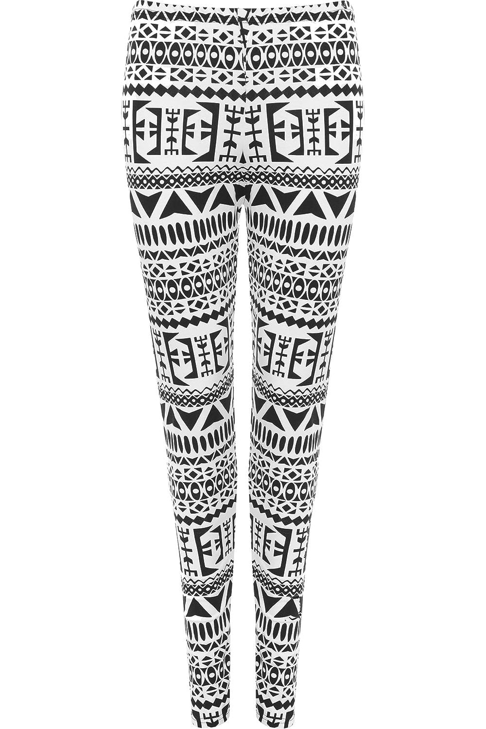 Black White Aztec Large Print Leggings Leggings WearAll