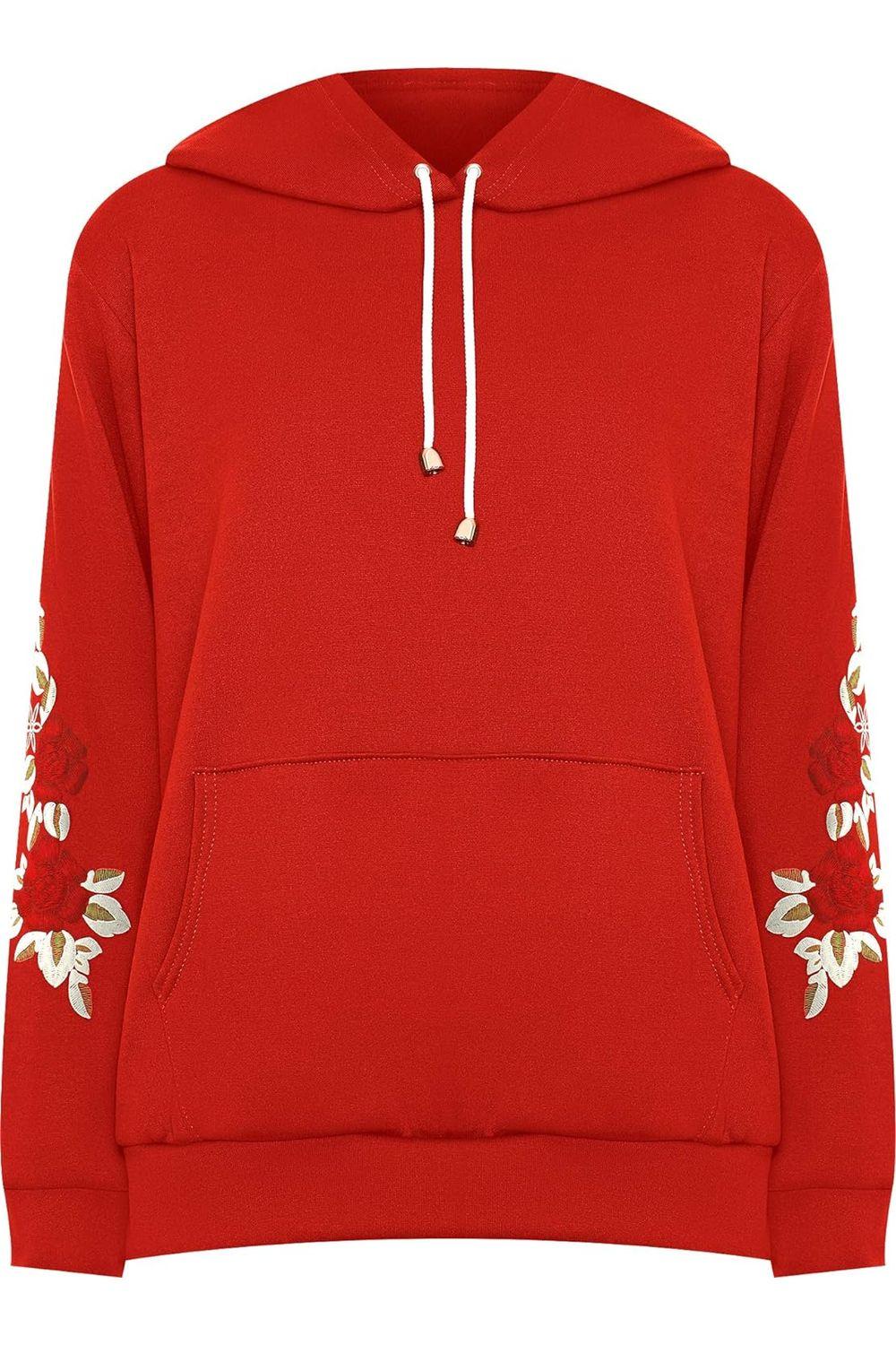 Embroidered Pouch Pocket Sweatshirt Tops WearAll Red 16-18