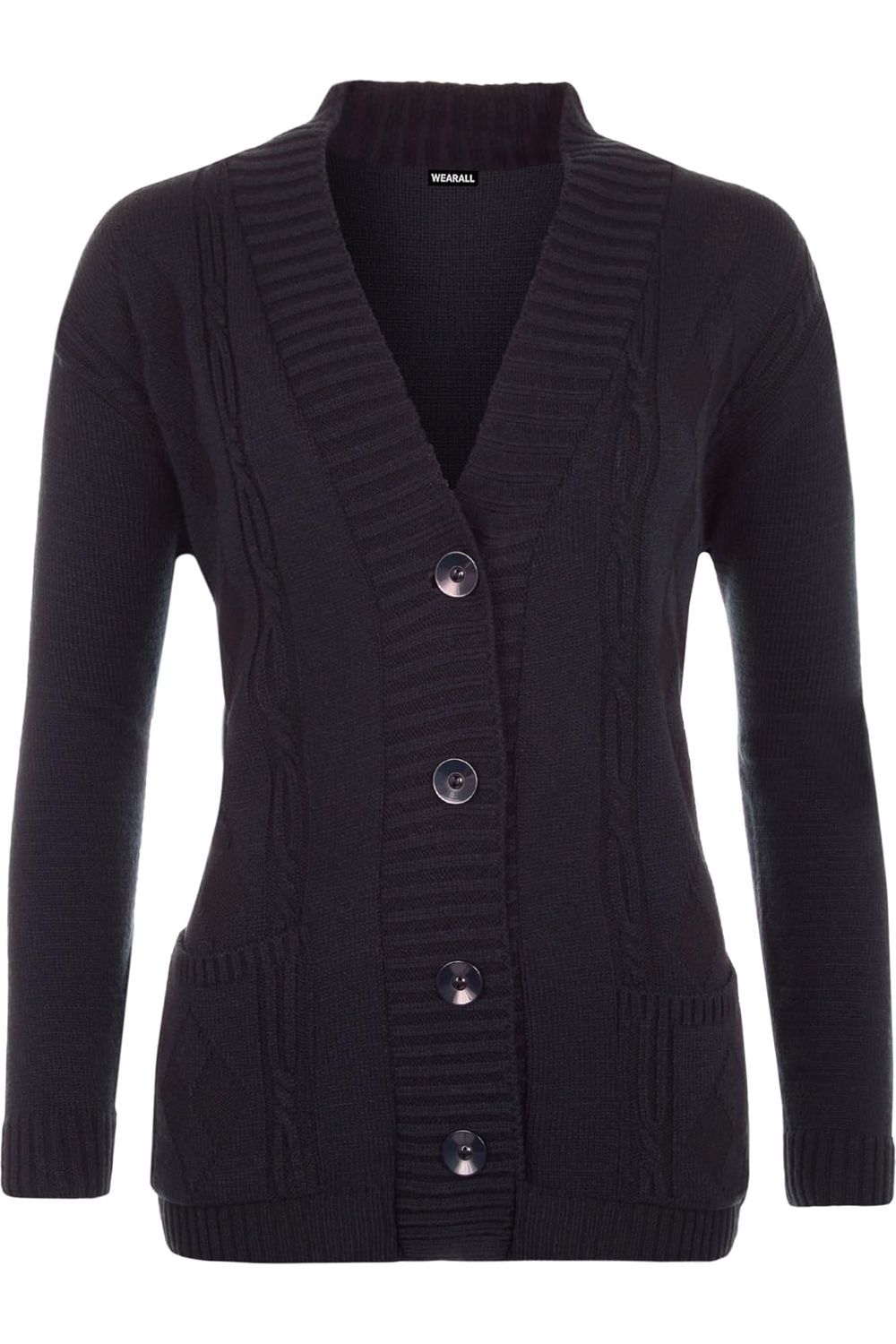Button Long Sleeve Pocket Knitted Cardigan Knitted Cardigan WearAll Navy Blue 8-10