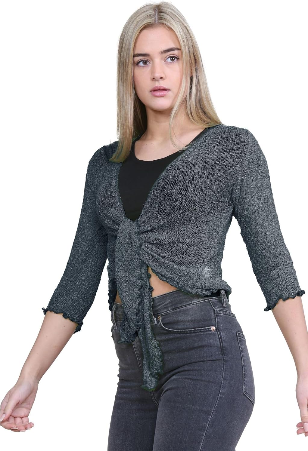 Tie Up Knitted Cropped Bolero Shrug Shrugs WearAll