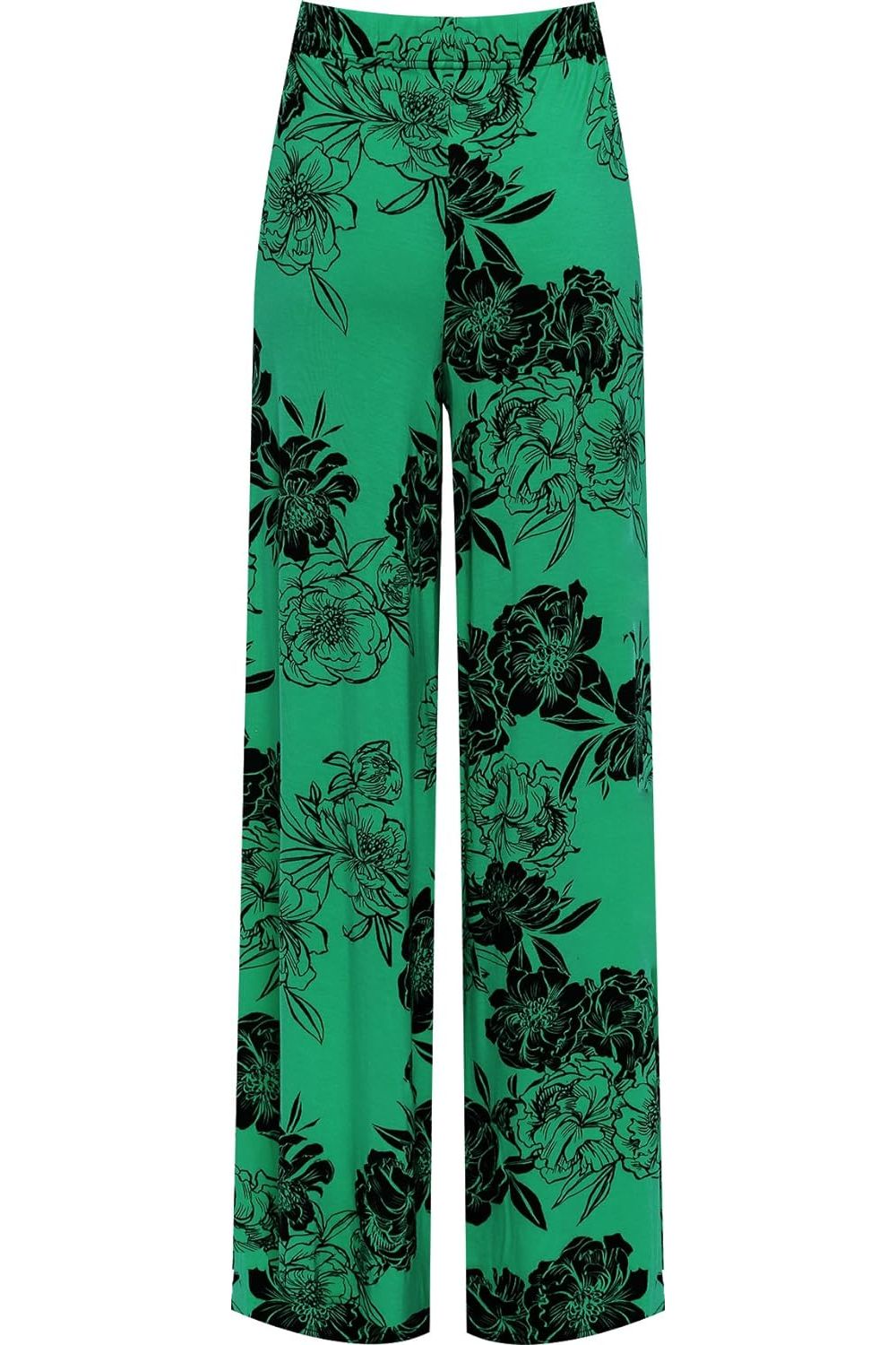 Plus Size Flower Floral Print Wide Leg Palazzo Trouser Palazzo WearAll Green 16-18