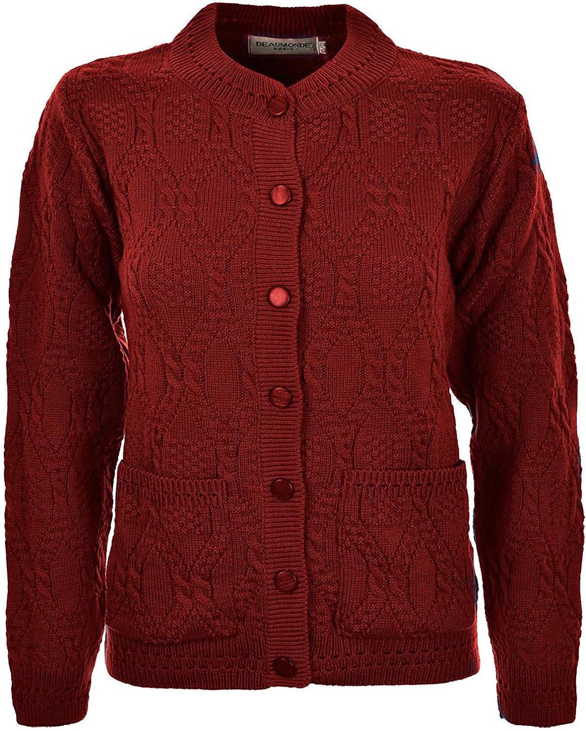 Knitted Crew Neck Pocket Front Button Cardigan Cardigans WearAll Red 10-12