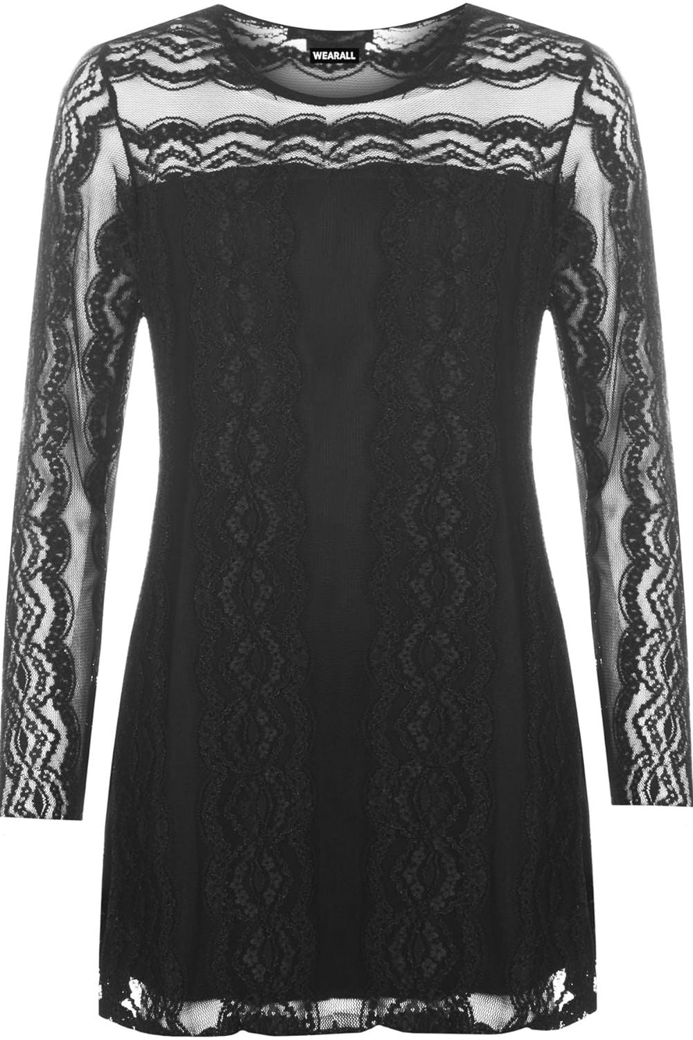 Lace Lined Sheer Long Stretch Tunic Top WearAll Black 14