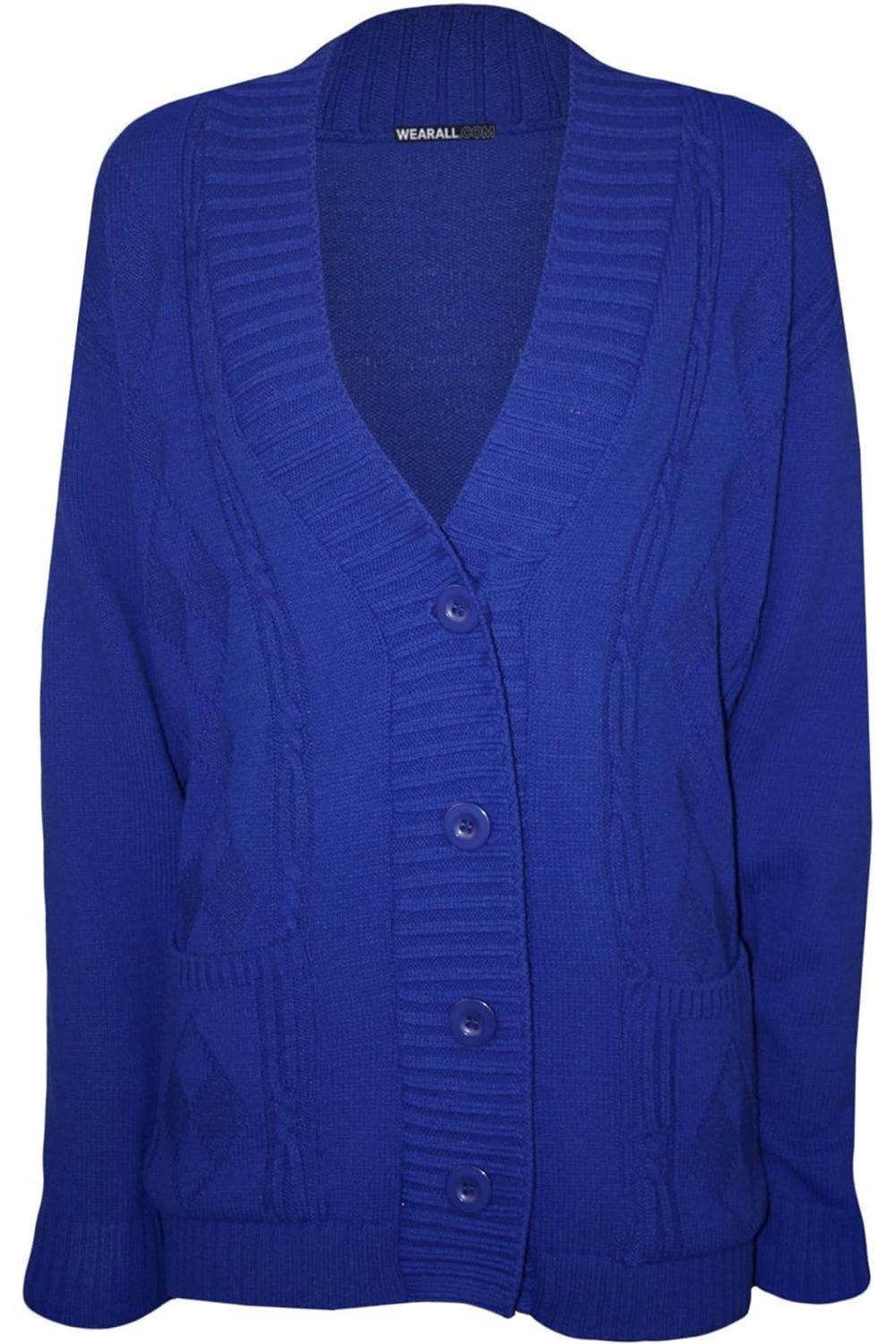 Button Long Sleeve Pocket Knitted Cardigan Knitted Cardigan WearAll Royal Blue 8-10