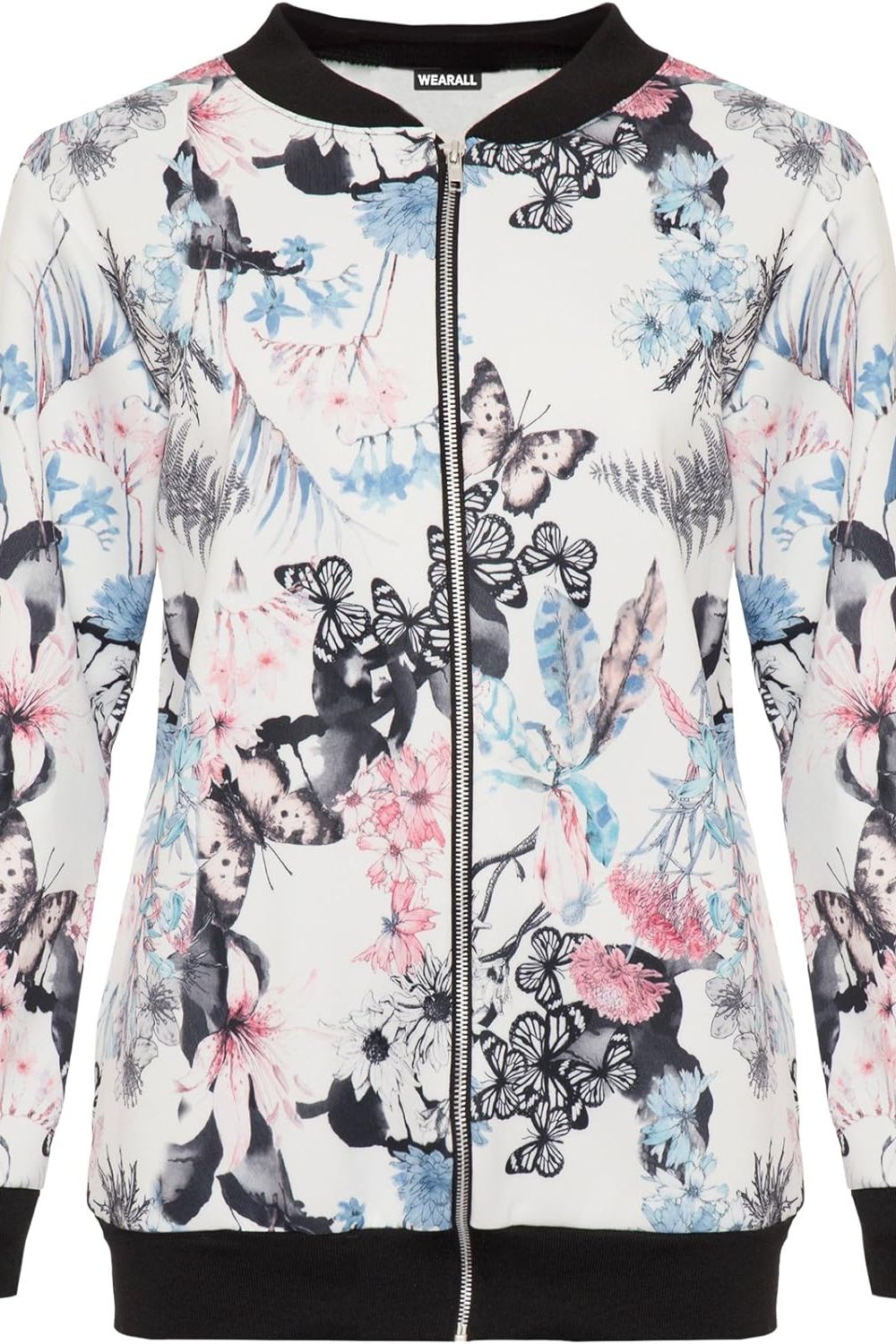 Butterfly Bomber Jacket Print Zip Up Stretch Jacket WearAll