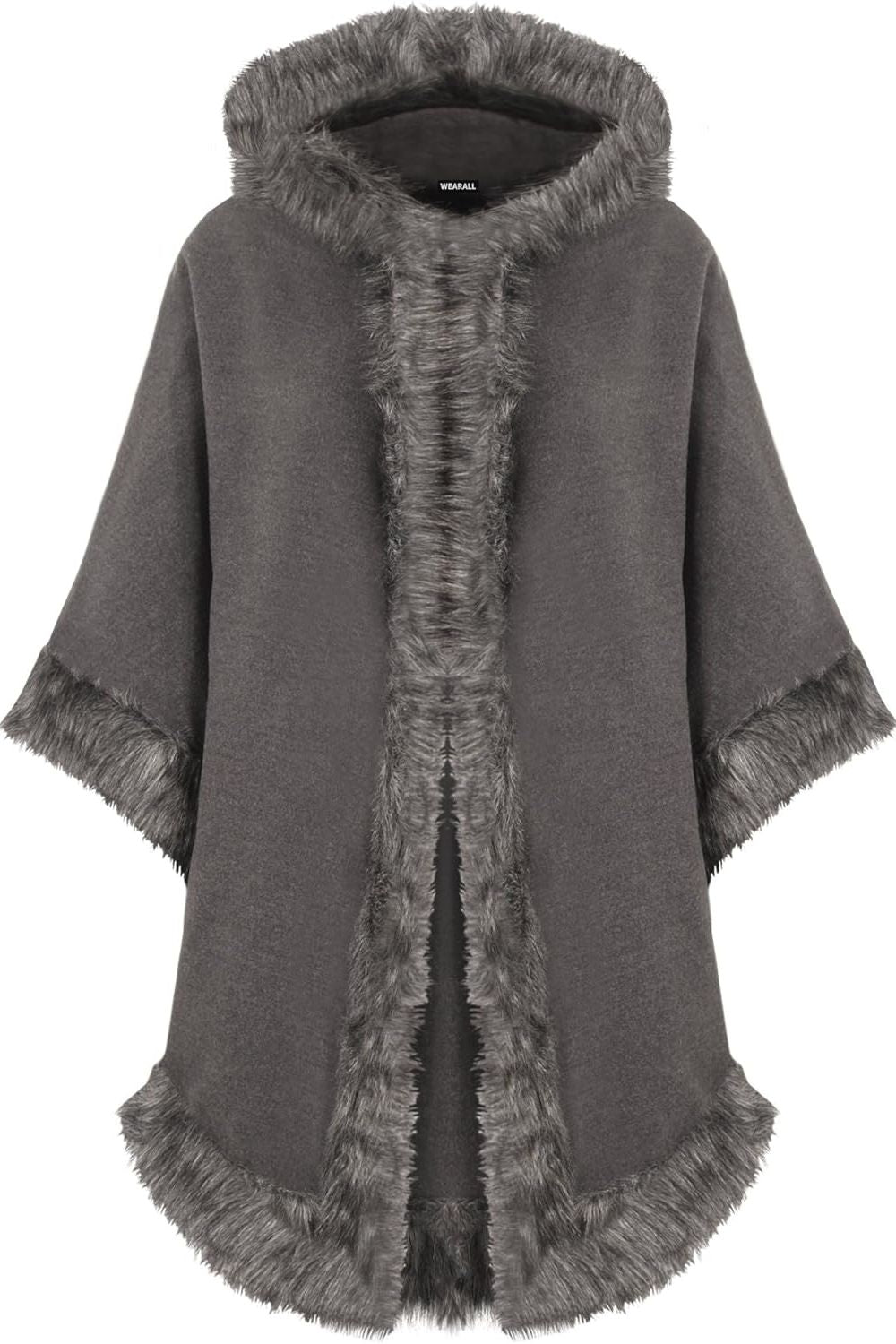 Faux Fur Trim Hood Cape Tops WearAll