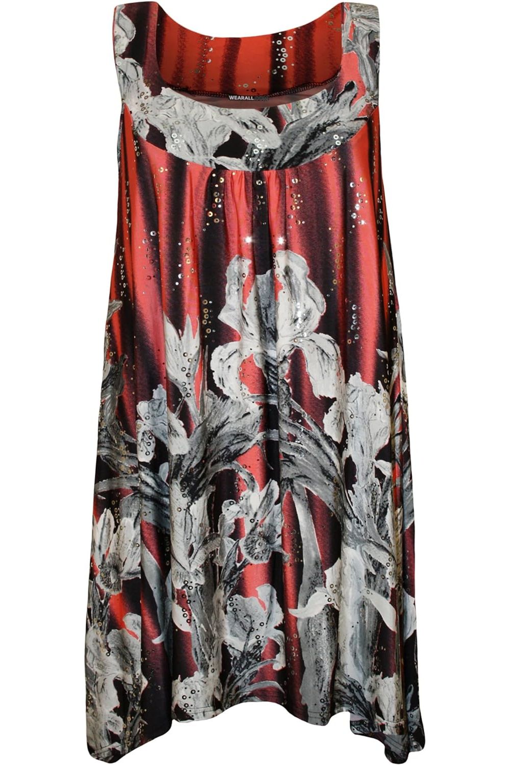 Sequin Print Long Swing Vest Top Tops WearAll Coral 14