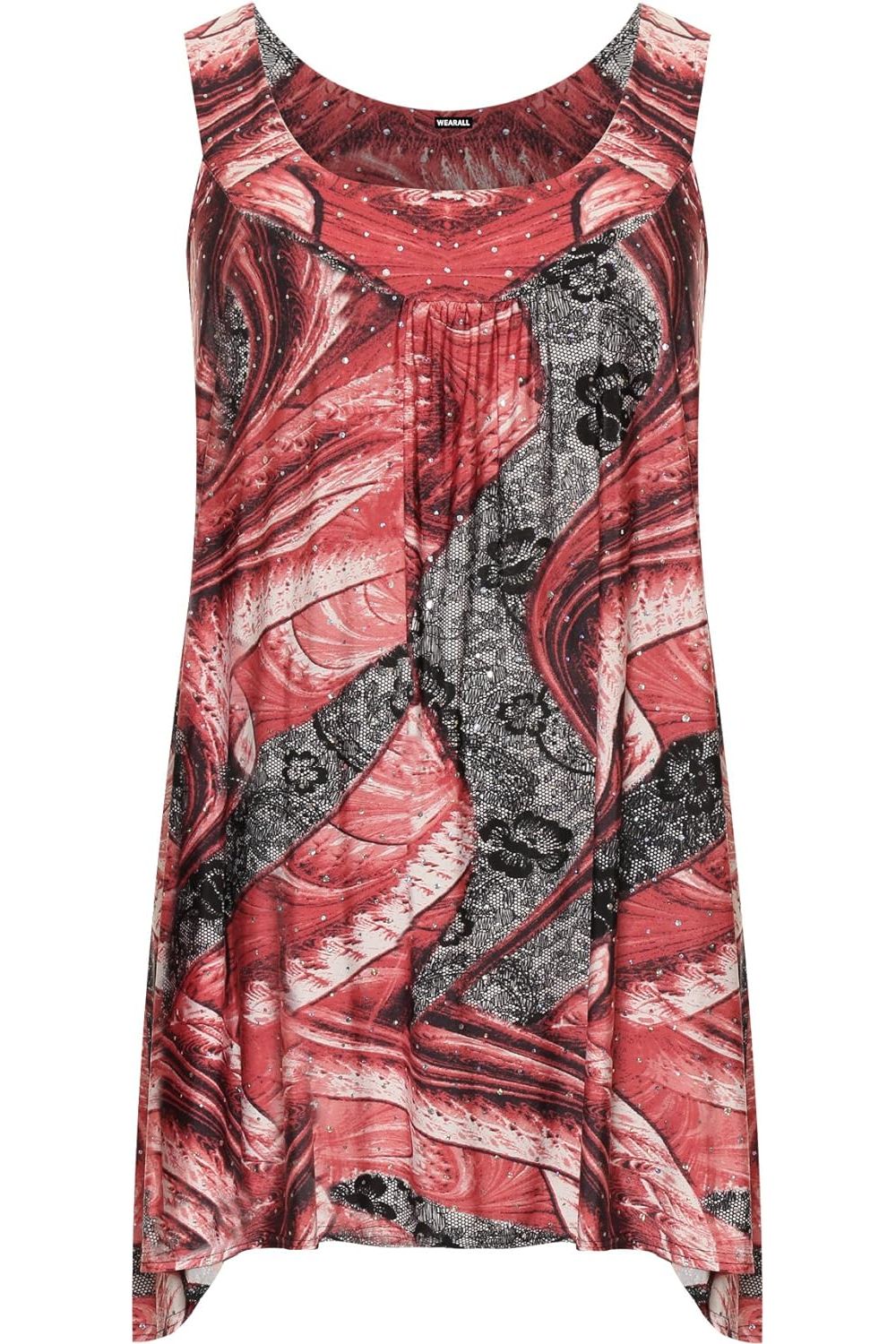 Sequin Print Long Swing Vest Top Tops WearAll Red 14