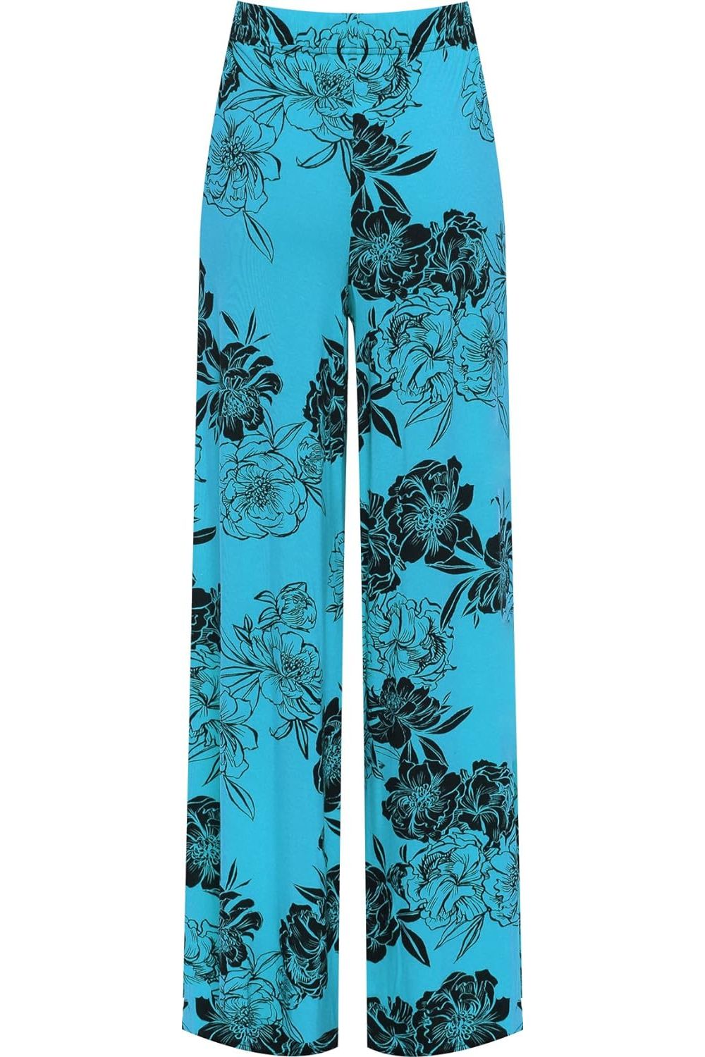 Plus Size Flower Floral Print Wide Leg Palazzo Trouser Palazzo WearAll Turquoise 16-18