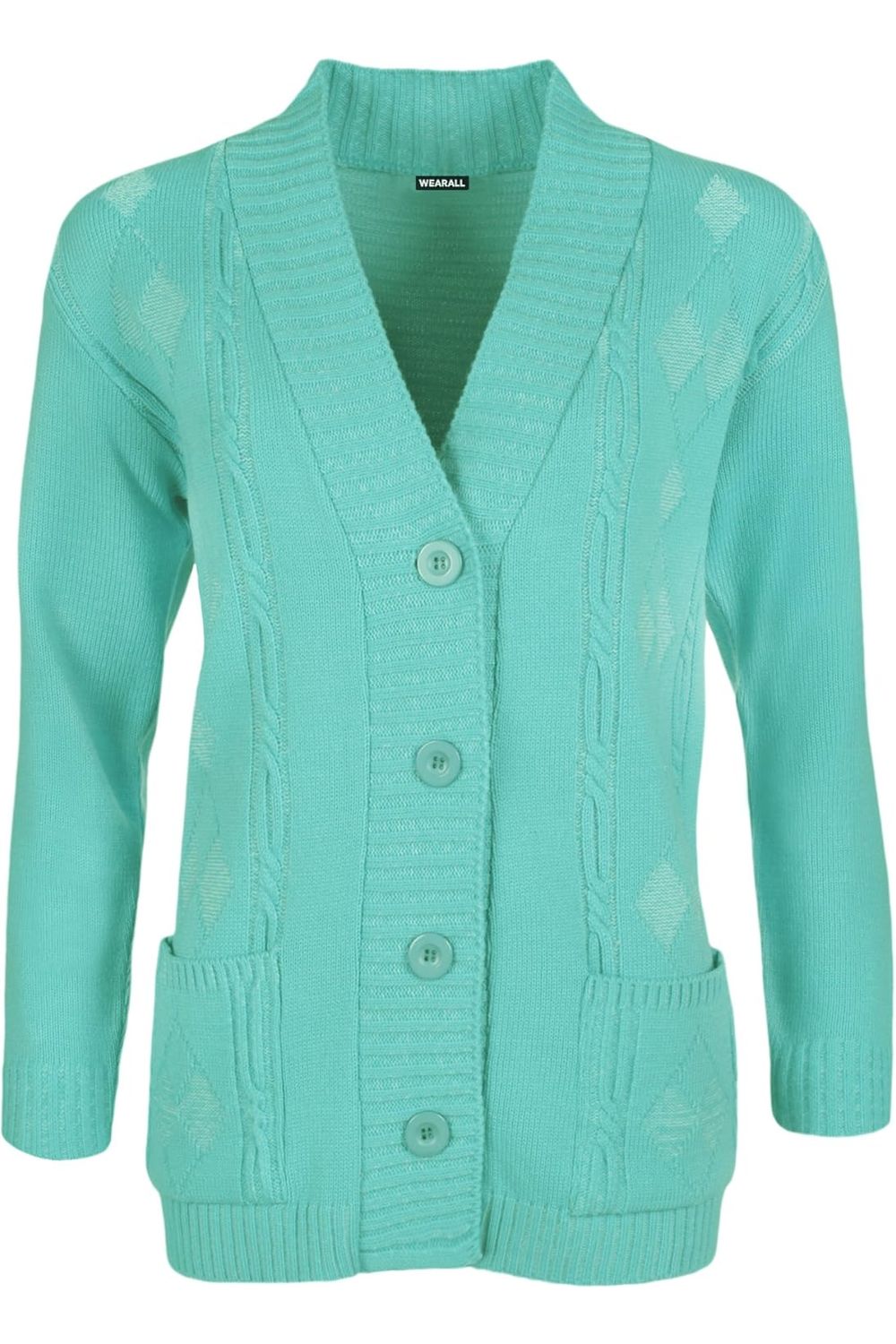 Button Long Sleeve Pocket Knitted Cardigan Knitted Cardigan WearAll Aqua 8-10