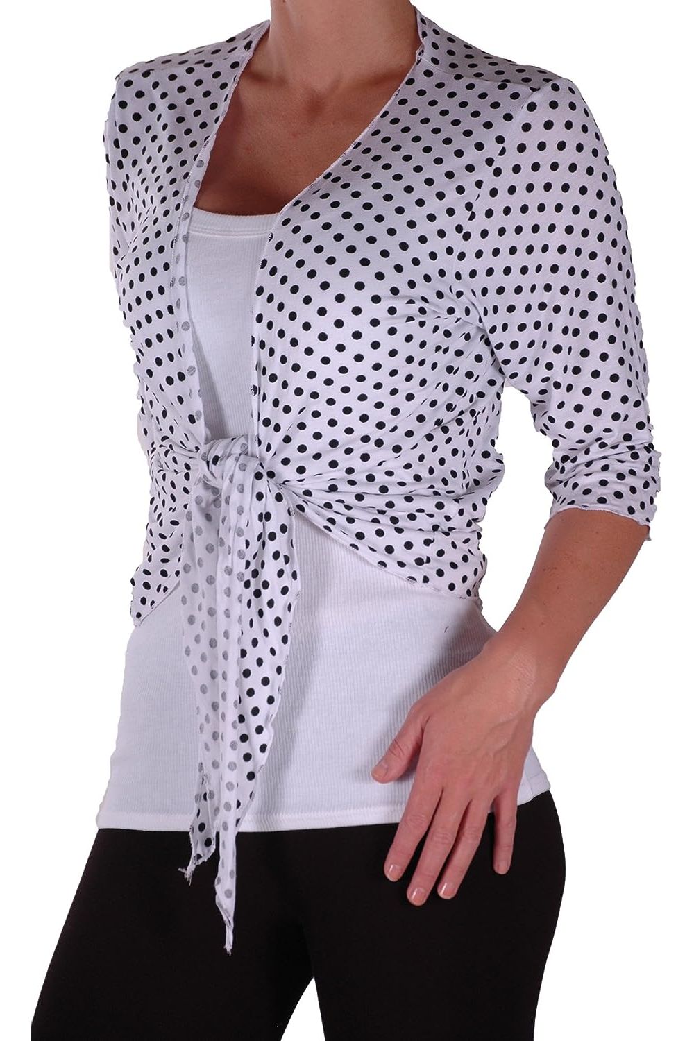 Plus Size Polka Dot Spot Tie Up Shrug Tops WearAll