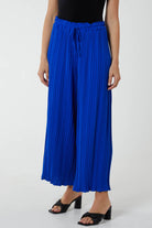 Wide Leg Plisse Drawstring Trousers TRS1 WearAll Royal Blue One Size