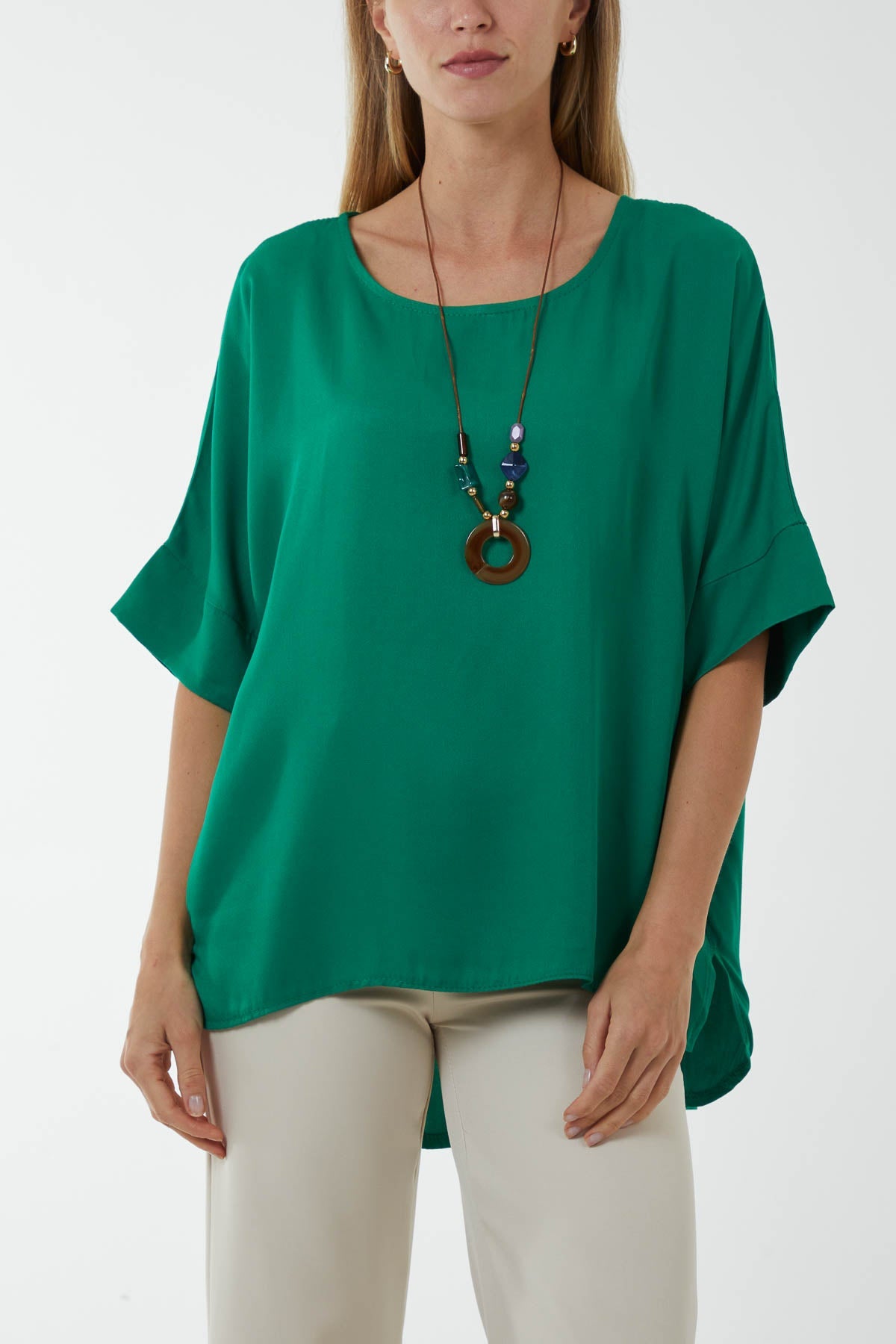 Button Back Asymmetric Necklace Top Tops WearAll Jade One Size