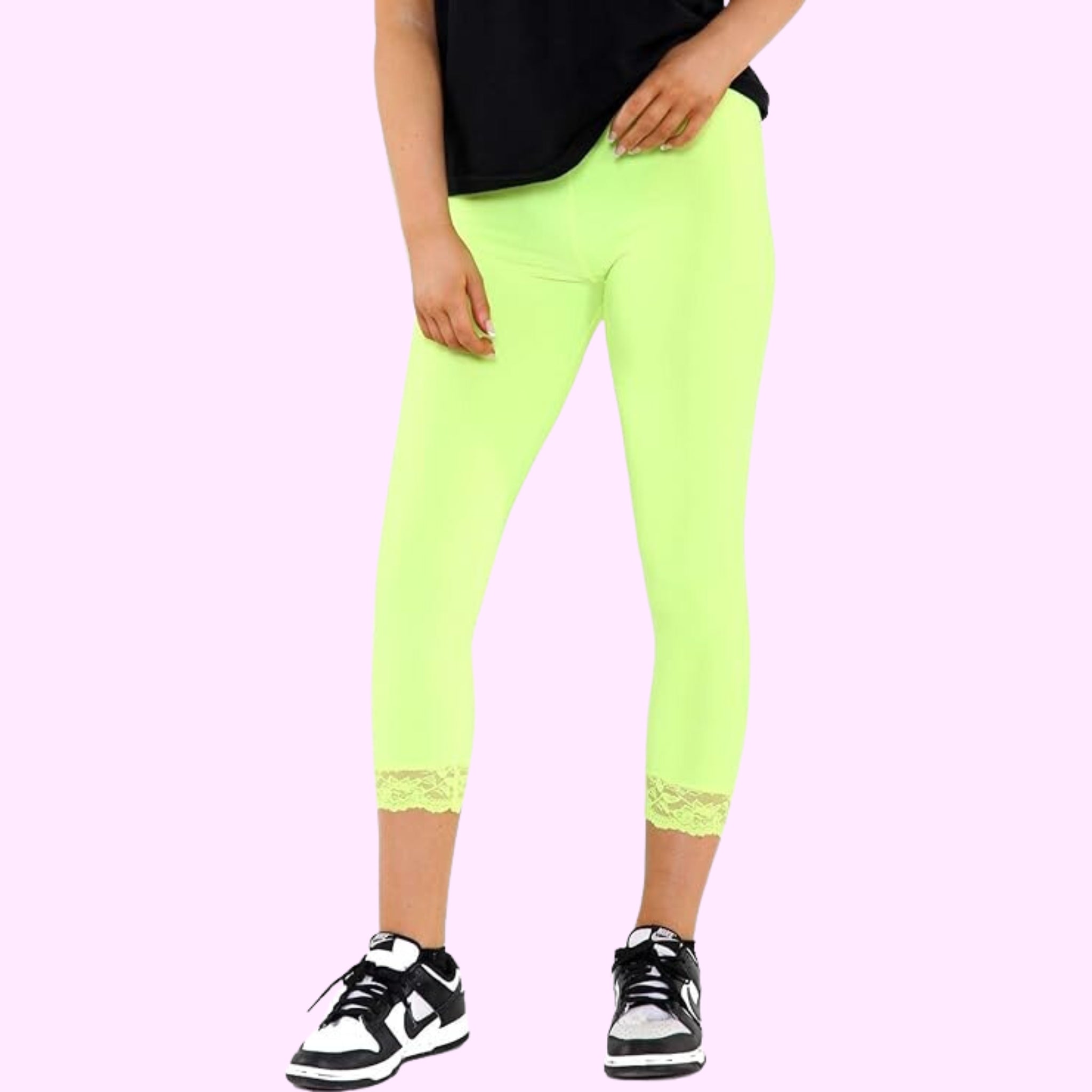 Capri 3/4 Lace Trim Leggings Leggings WearAll Neon Green 8-10