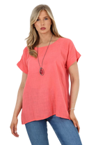 Italian Short Sleeve Necklace Top Tops WearAll Coral 8-10