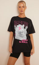 Fearless Print T-Shirt Top WearAll Black 8-10
